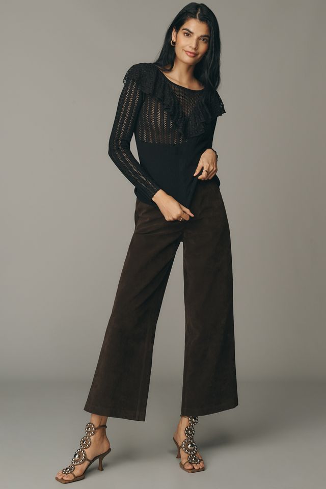 Maeve Sheer Ruffled Fitted Crewneck Sweater #3