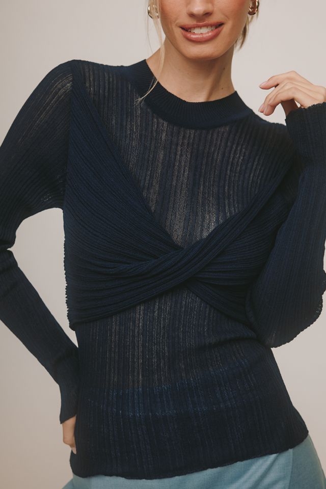 By Anthropologie Sheer Twist-Front Sweater #2