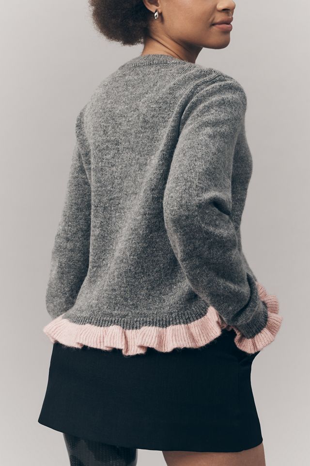By Anthropologie Crew-Neck Ruffled Cardigan Sweater #1