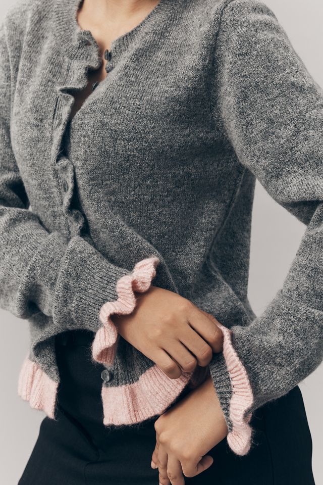 By Anthropologie Crew-Neck Ruffled Cardigan Sweater #2