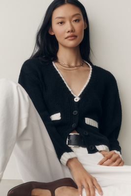 Maeve Tipped Crew-Neck Cardigan Sweater | Anthropologie