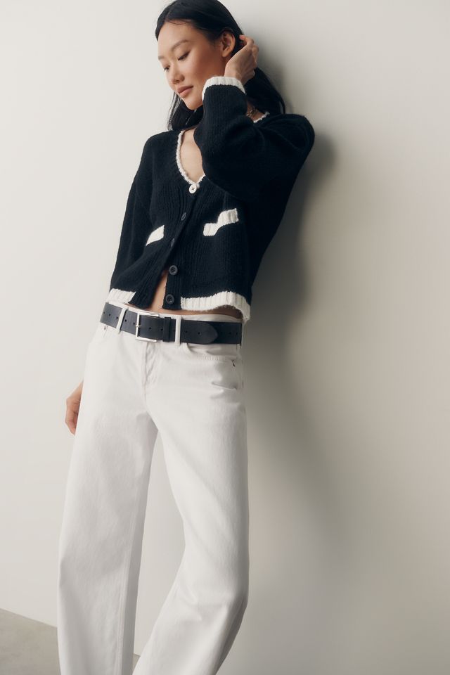 Maeve Tipped Crew-Neck Cardigan Sweater | Anthropologie