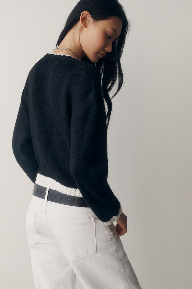 Maeve Tipped Crew-Neck Cardigan Sweater #2