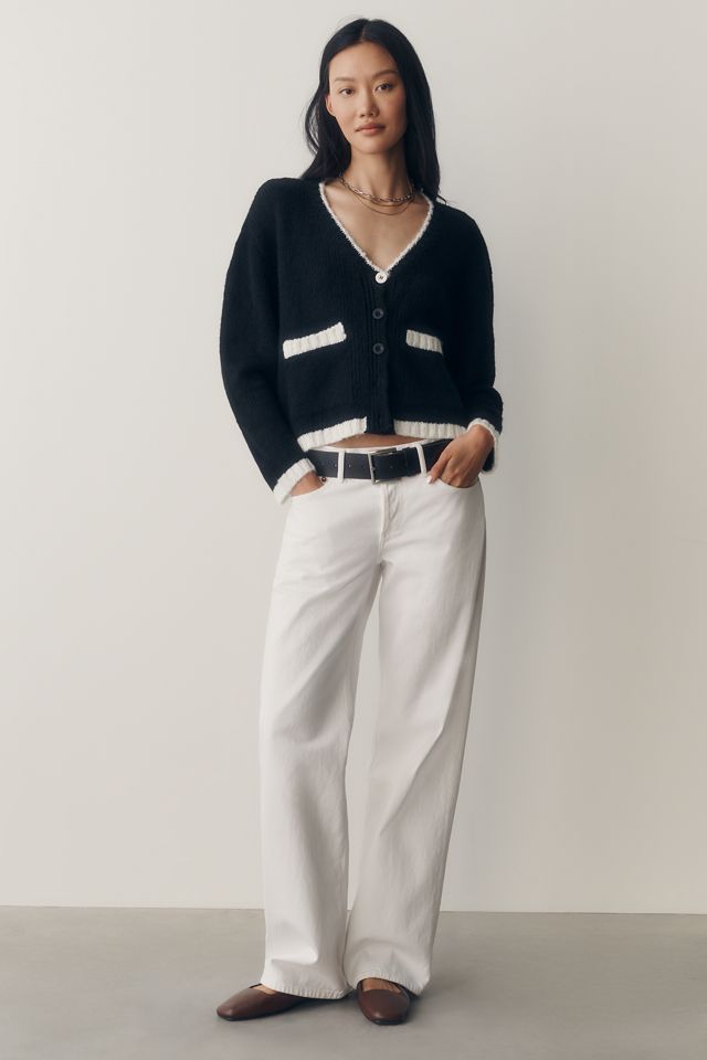 Maeve Tipped Crew-Neck Cardigan Sweater #3