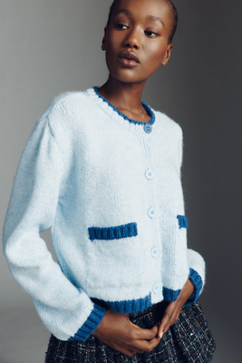 Maeve Tipped Crew-Neck Cardigan Sweater | Anthropologie