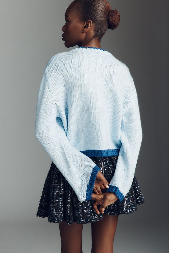 Maeve Tipped Crew-Neck Cardigan Sweater #3