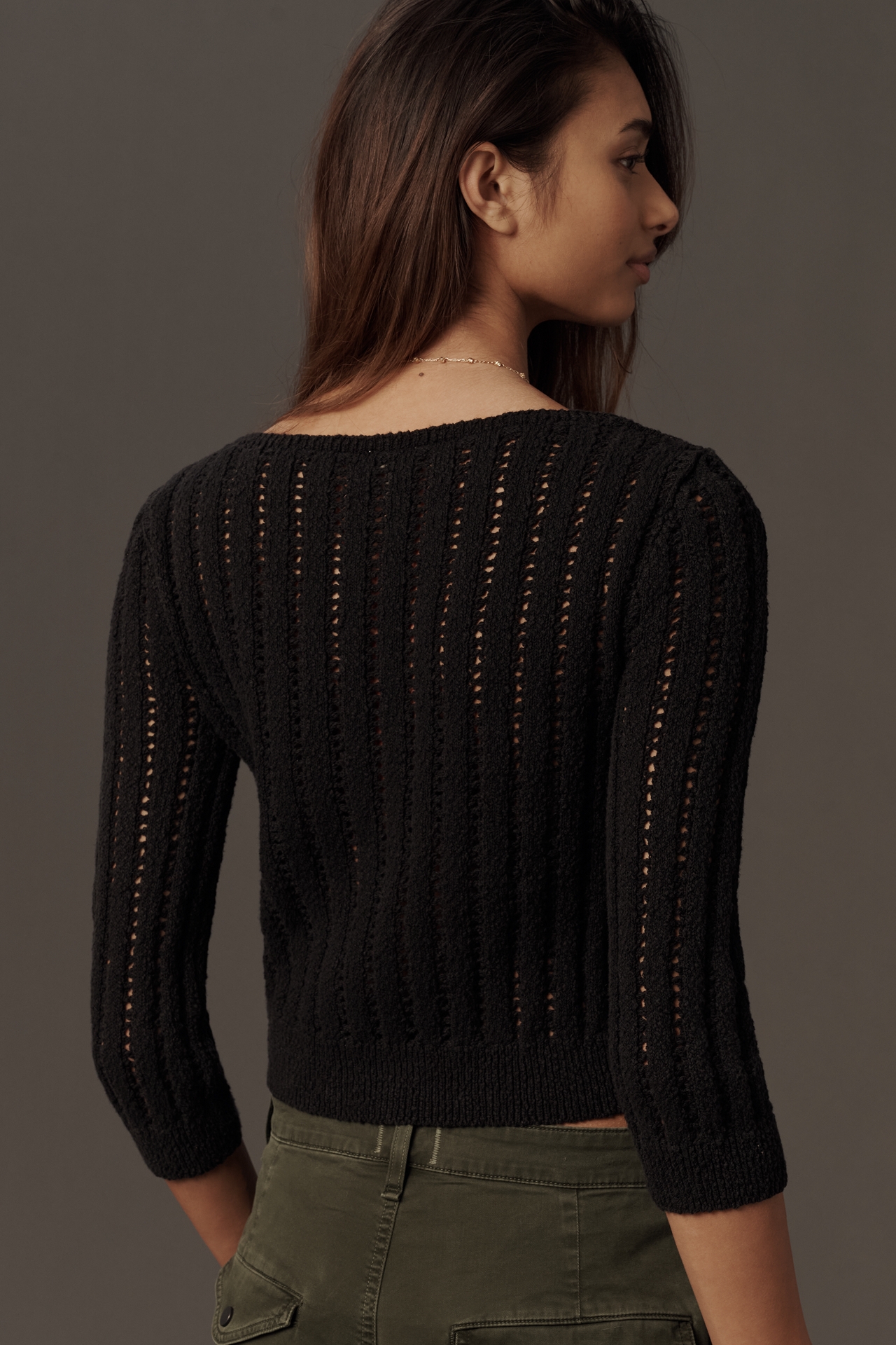 Pilcro Cotton Scoop-Neck Stitched Cardigan