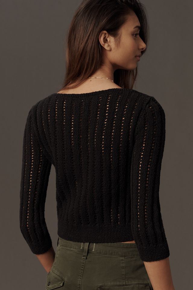 Pilcro Cotton Scoop-Neck Stitched Cardigan #2