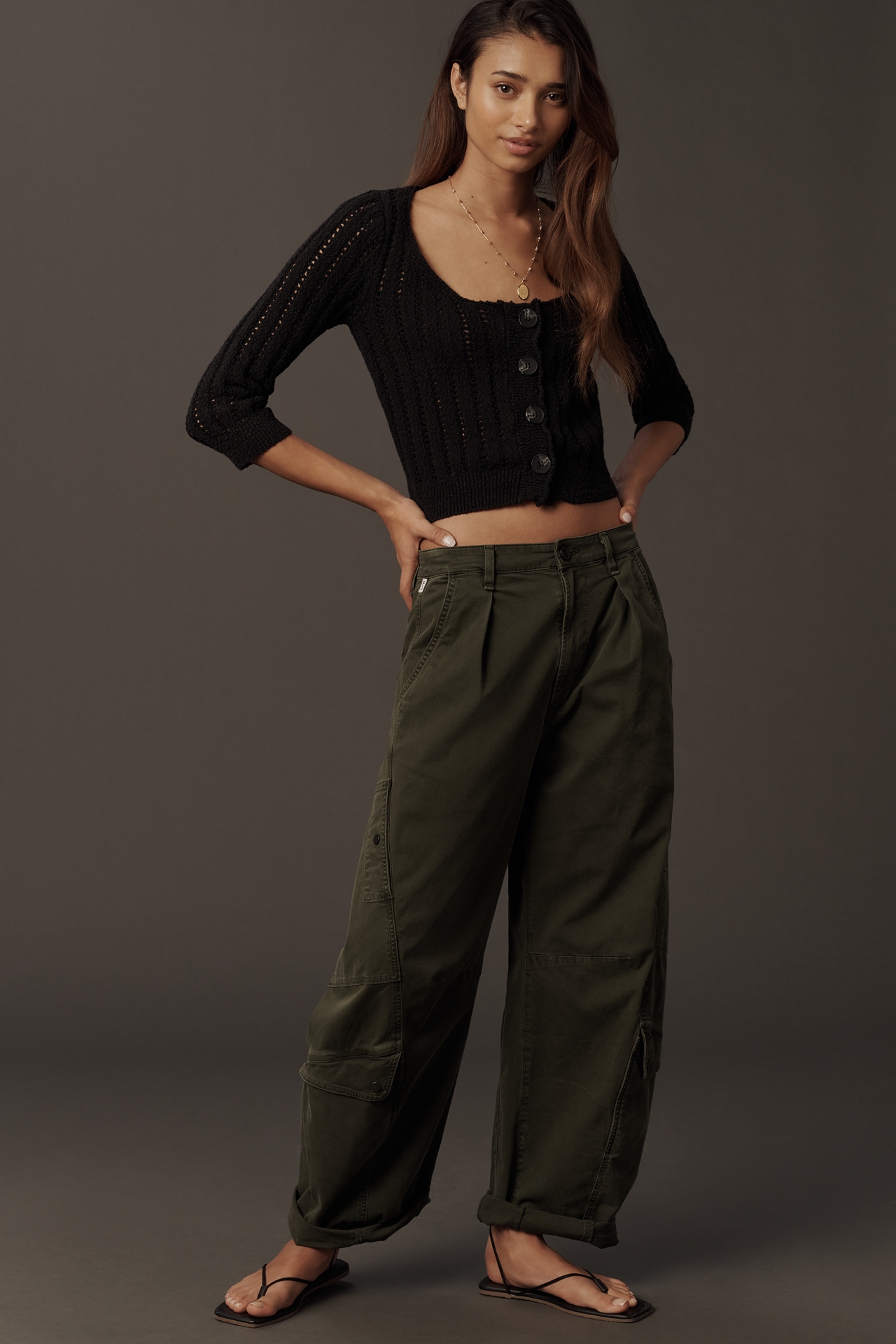 Pilcro Cotton Scoop-Neck Stitched Cardigan