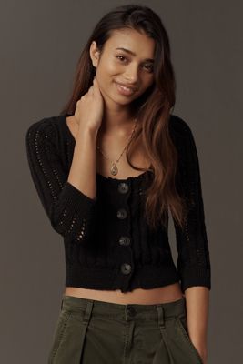 Pilcro Cotton Scoop-Neck Stitched Cardigan