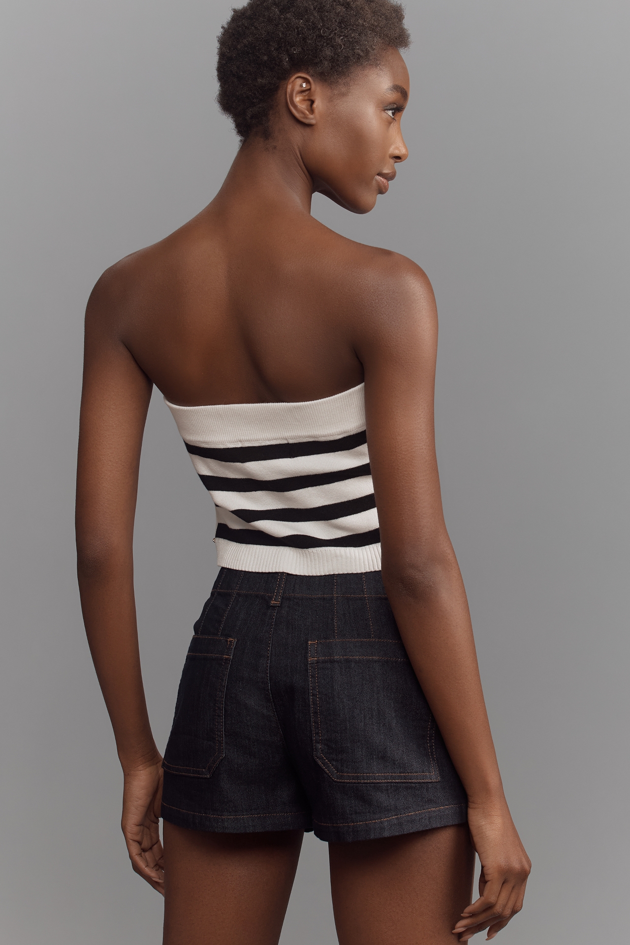 By Anthropologie Striped Side-Button Tube Top