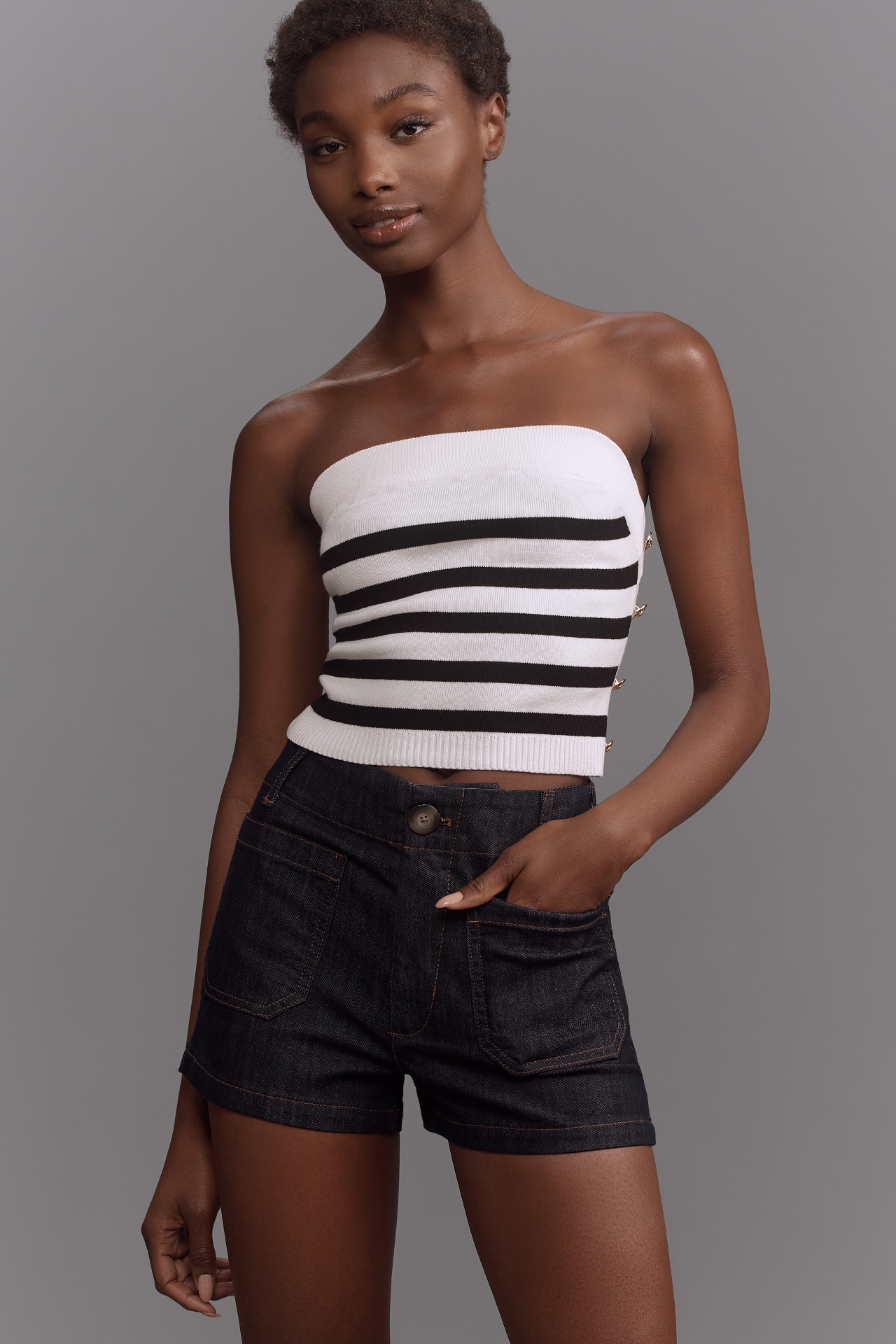 By Anthropologie Striped Side-Button Tube Top