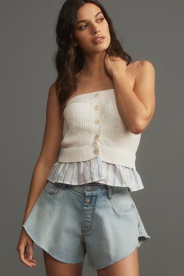 Shop By Anthropologie Strapless Twofer Sweater Top In White