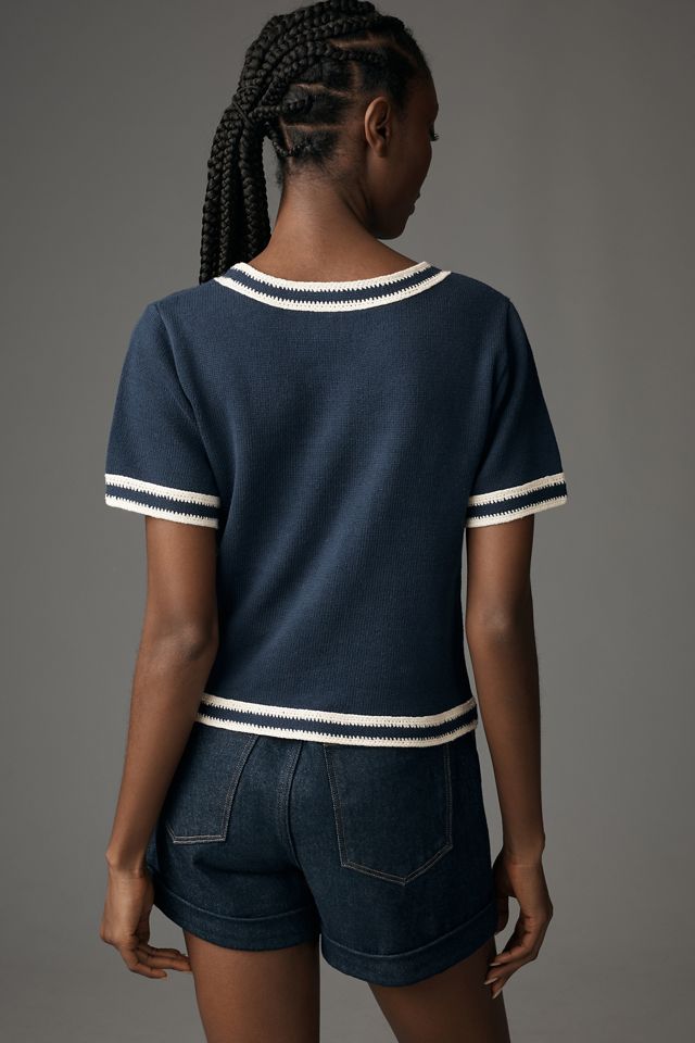 By Anthropologie Short-Sleeve Tipped Sweater #1