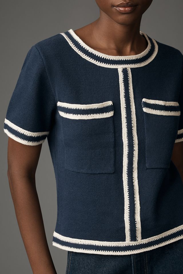 By Anthropologie Short-Sleeve Tipped Sweater #3
