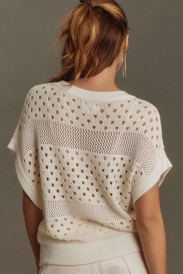 By Anthropologie Slouchy Contrast Open-Stitch Sweater Vest #2