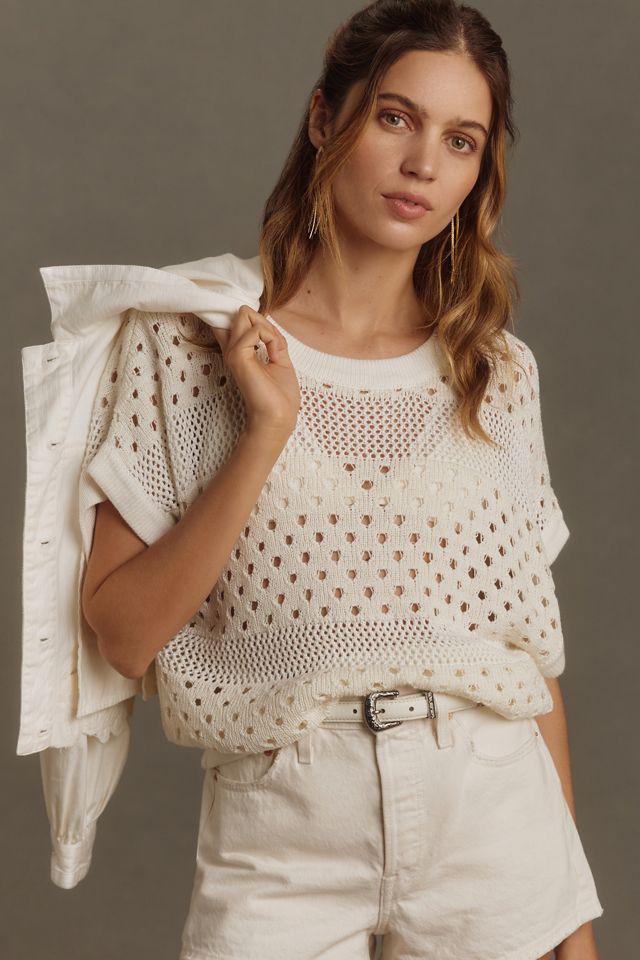 By Anthropologie Slouchy Contrast Open-Stitch Sweater Vest #1