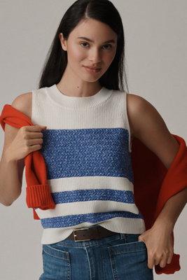 Central Park West Crew-neck Striped Sweater Tank Top In Blue