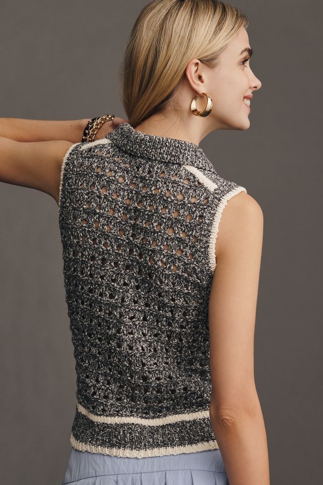 Central Park West Collared Open-Knit Sweater Tank #1