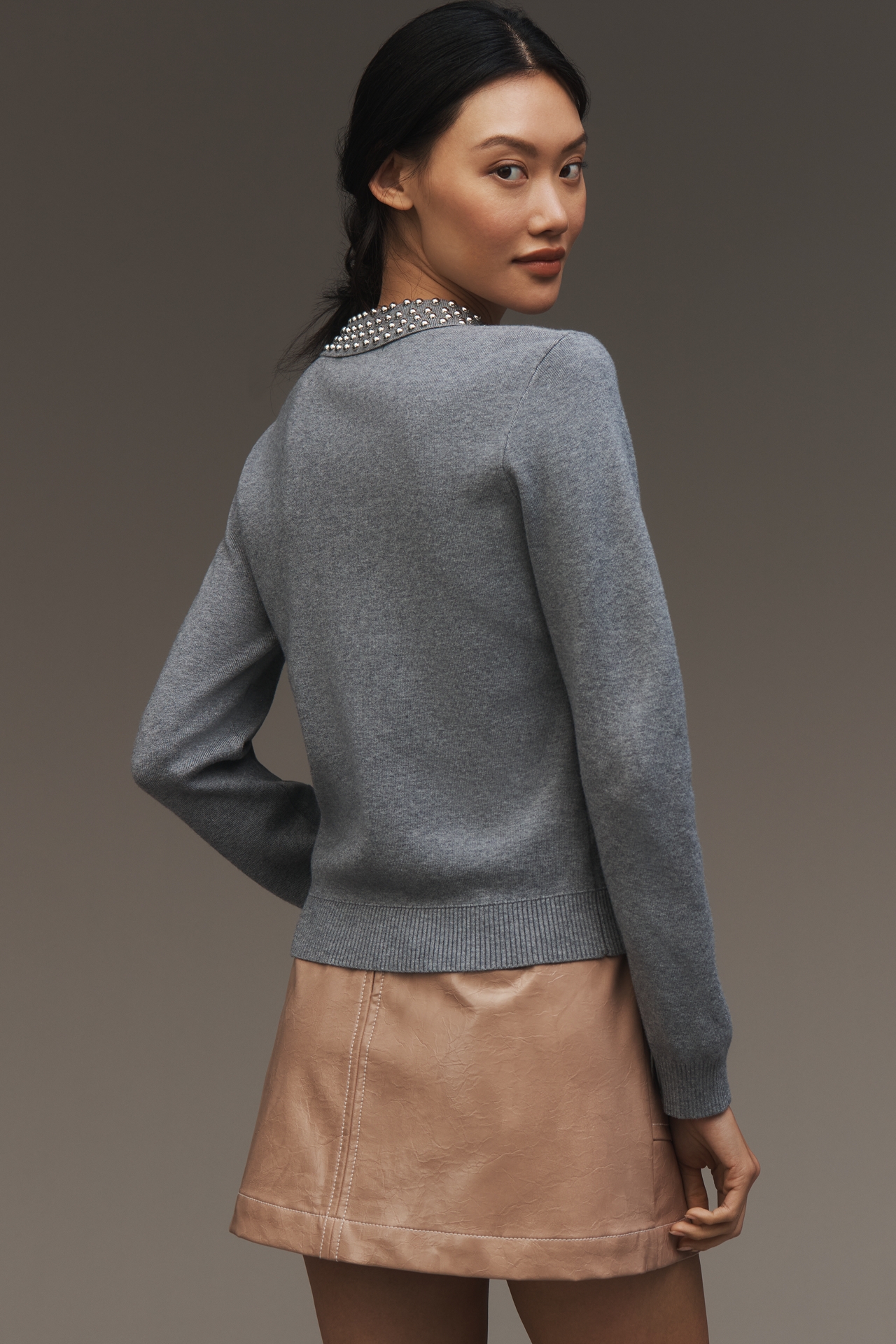 Central Park West x Anthropologie Studded-Collar Polo Sweater