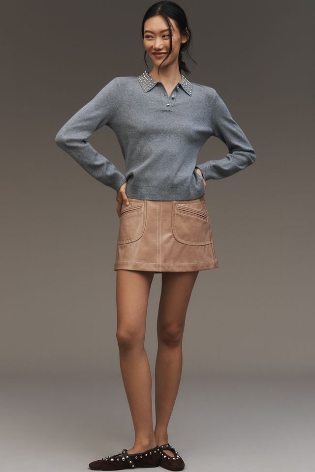 Central Park West x Anthropologie Studded-Collar Polo Sweater #3