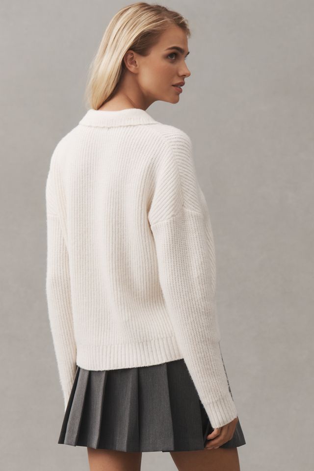 Central Park West Collared Pointelle Cardigan Sweater #2