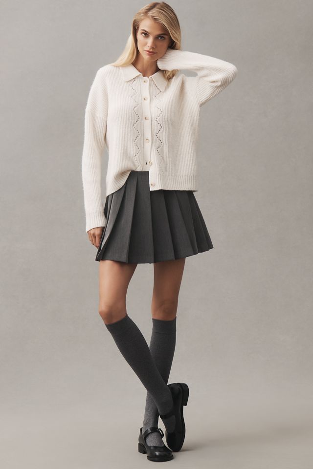 Central Park West Collared Pointelle Cardigan Sweater #3
