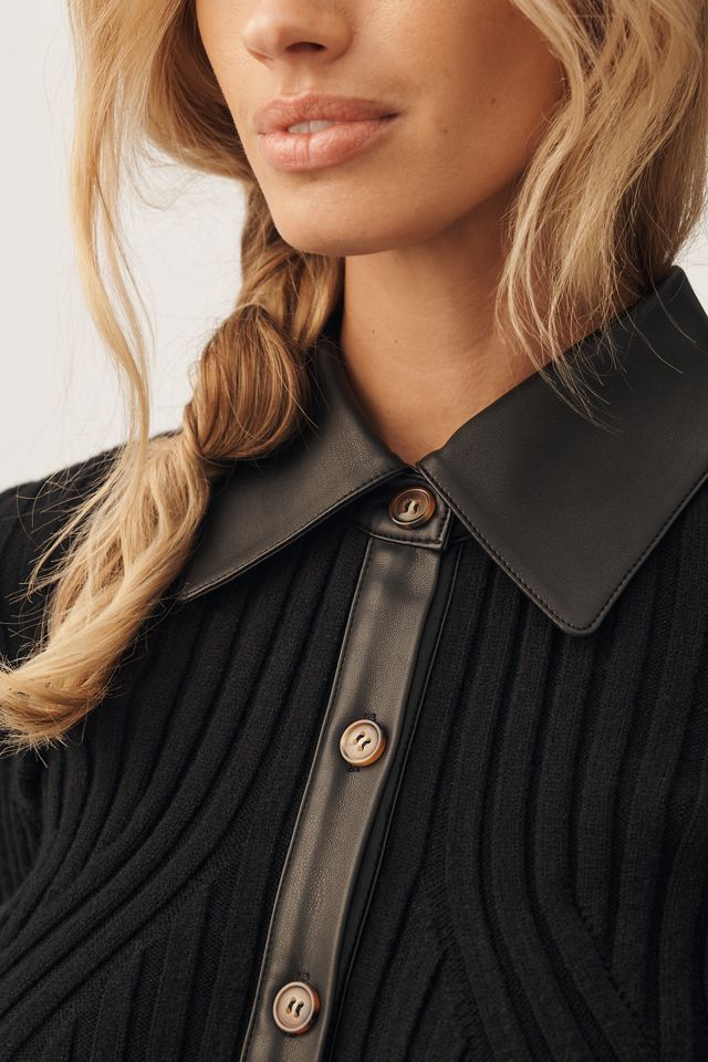 Central Park West Milan Faux Leather Trim Cardigan Sweater #3