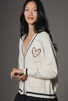 Central Park West Deep-v Lovely Cardigan Sweater In White
