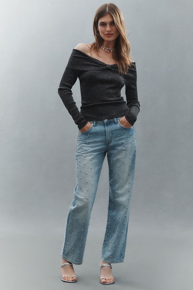 Central Park West Off-Shoulder Ribbed Lurex Sweater #2