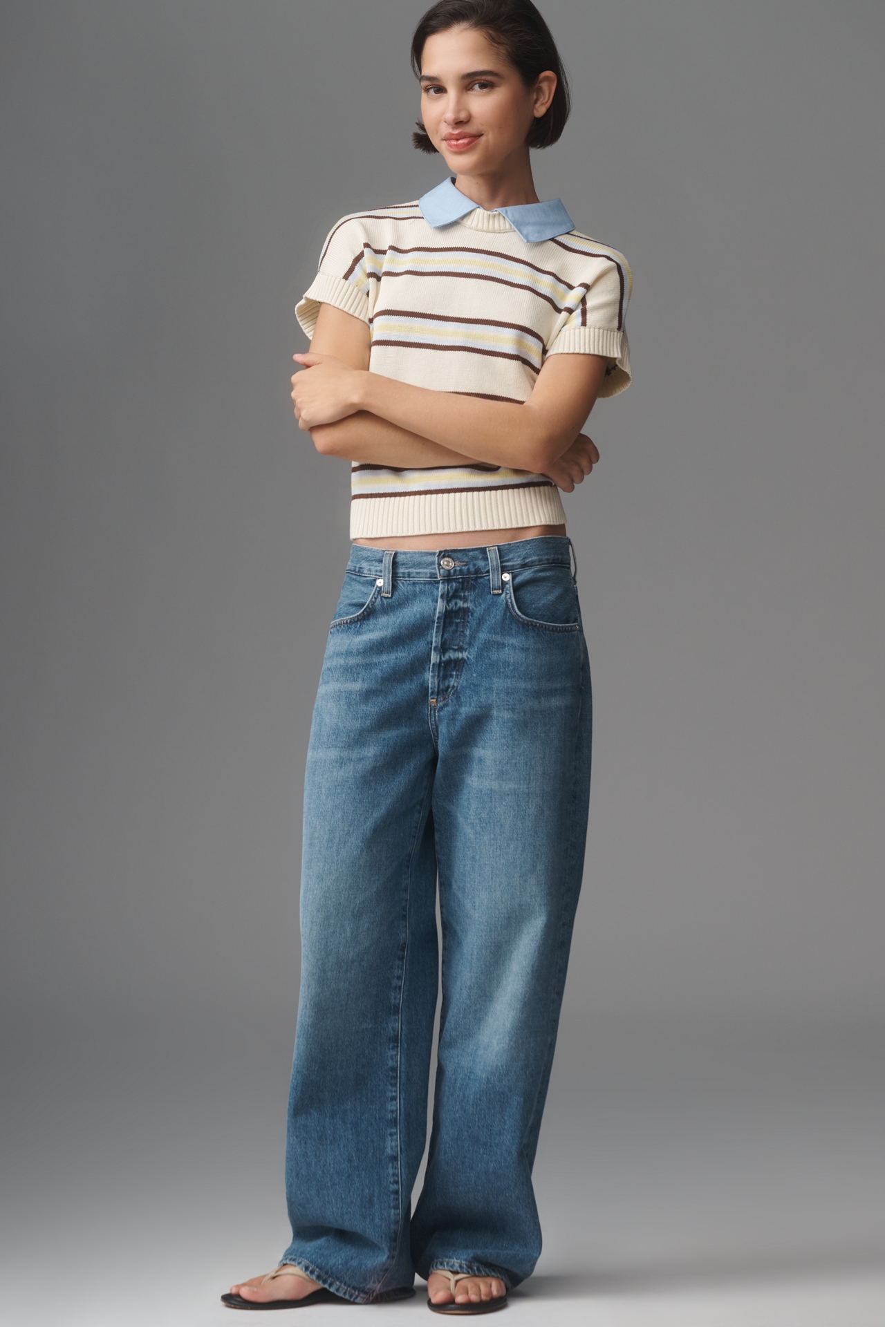 Central Park West Chloe Oxford Short-Sleeve Sweater