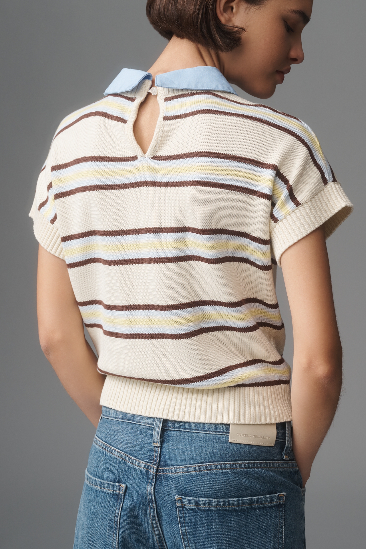 Central Park West Chloe Oxford Short-Sleeve Sweater