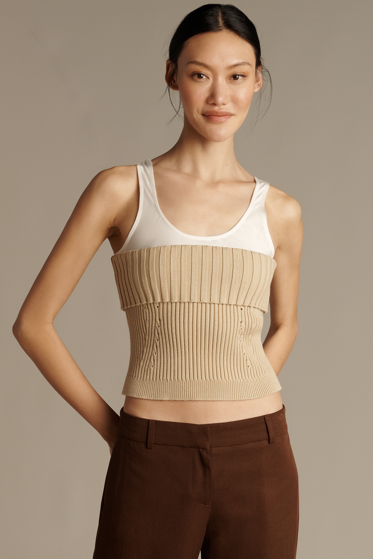Central Park West Goldie Foldover Layered Sweater Tank