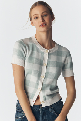 Central Park West Laurel Jacquard Buttondown Sweater In Green