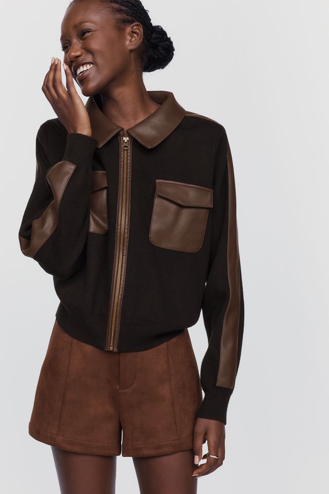 By Anthropologie Faux-Leather Paneled Sweater #2