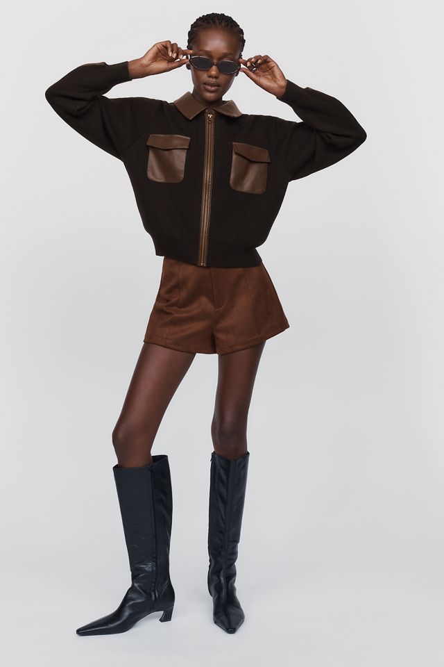 By Anthropologie Faux-Leather Paneled Sweater #3