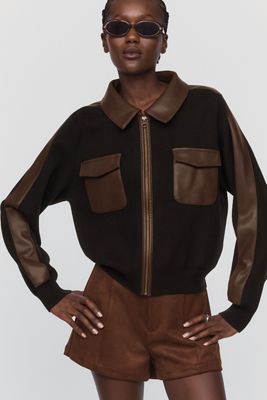 By Anthropologie Faux-Leather Paneled Sweater