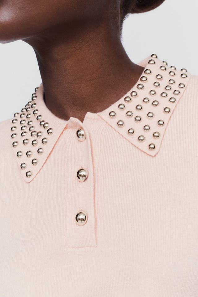 By Anthropologie Studded Long Sleeve Polo Shirt  #1