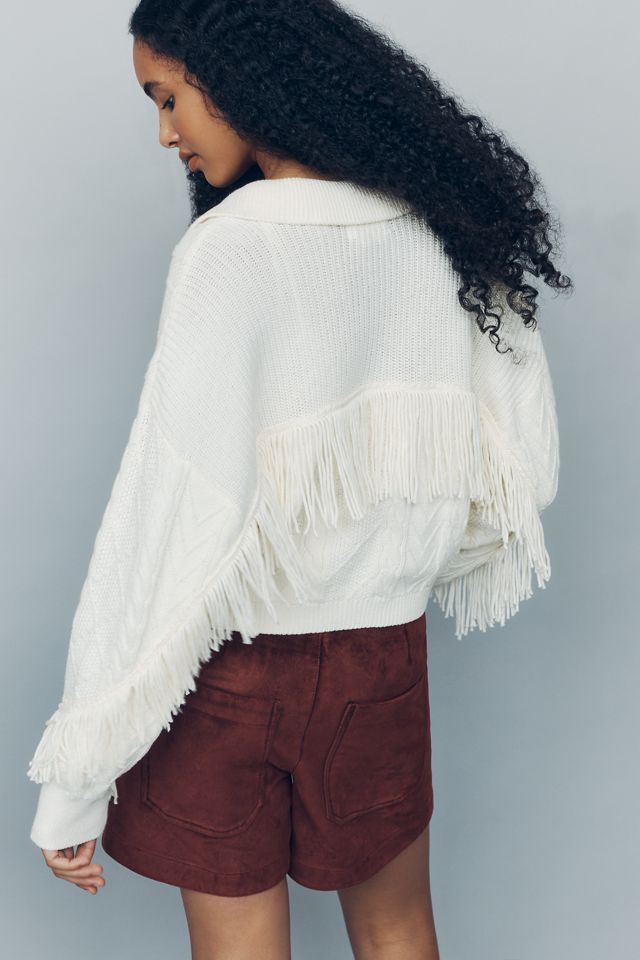 Central Park West Fringe Cable Knit Cardigan #3