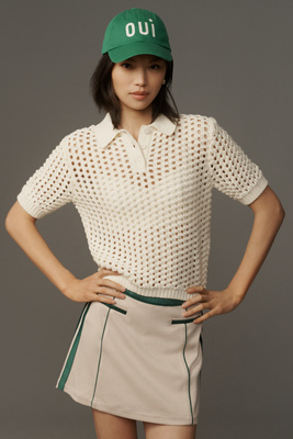 Grey Lab Collared Mesh Sweater Tee In Beige