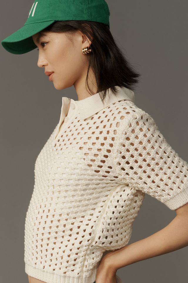 Grey Lab Collared Mesh Sweater Tee #3