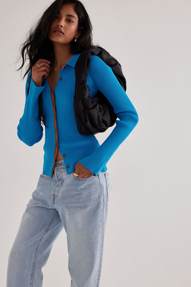 Cardigan polo slim a costine a costine a maniche lunghe #2