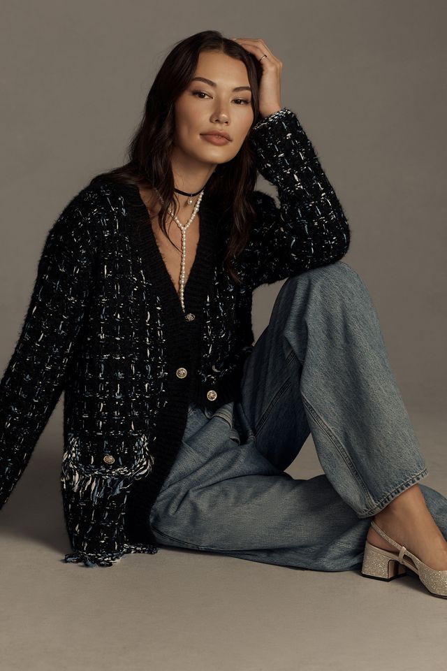 By Anthropologie Tweed Fringe Cardigan Sweater | Anthropologie