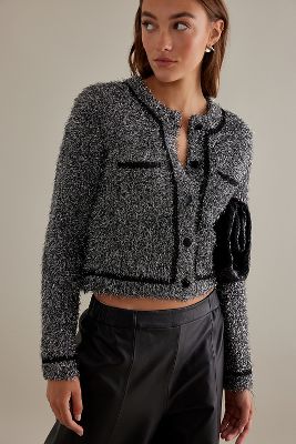 Shine Crop Patch-Pocket Tinsel Cardigan | Anthropologie UK