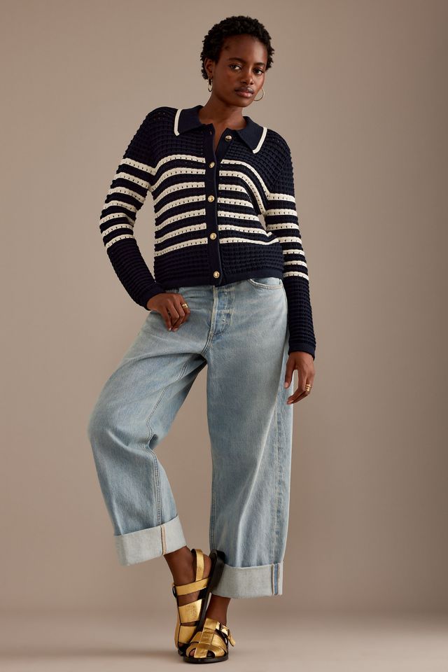 Cardigan à rayures en point ajouré #1