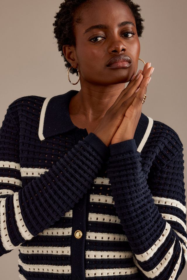 Cardigan à rayures en point ajouré #2