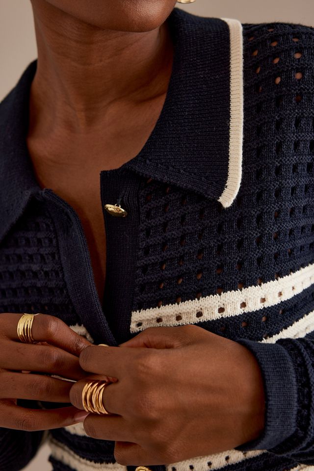Cardigan à rayures en point ajouré #4