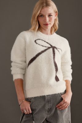 Shop Anthropologie Bow Intarsia Jumper In White