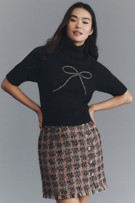 En Saison Merrill Short-Sleeve Bow Crop Sweater