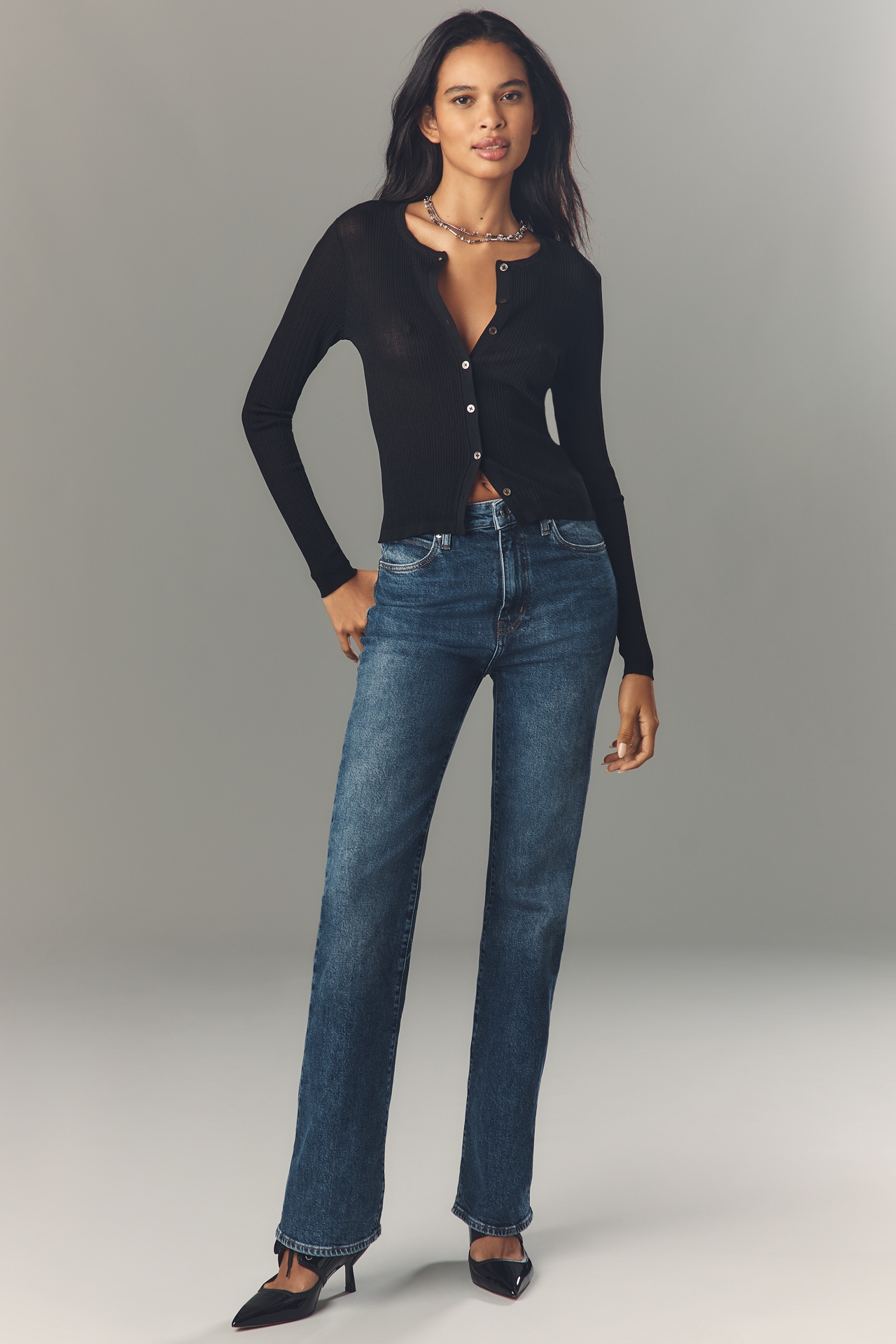 Sanctuary Ribbed Crew-Neck Cardigan Sweater